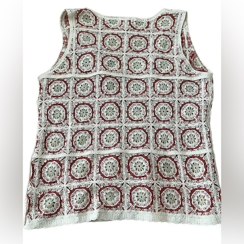 Rachel Zoe Boho Red/Natural Crochet floral open drape Vest Pullover/Cardigan S/M - Picture 4 of 4